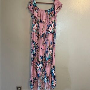 Xhilaration Pink Floral Smocked Off-Shoulder Maxi